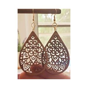 Lasered Wooden Teardrop Mandala Earrings christmas gift trendy ear