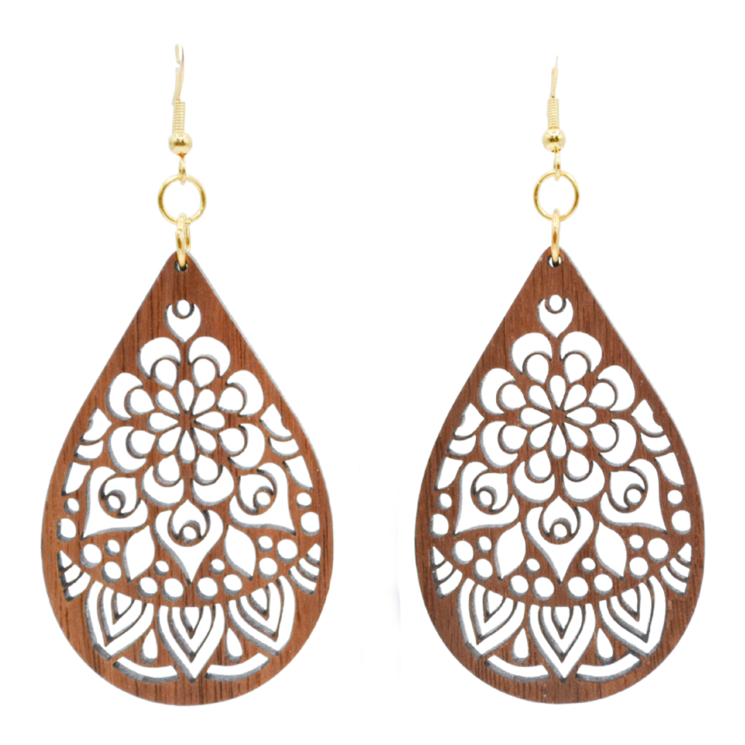 Lasered Wooden Teardrop Mandala Earrings christmas gift trendy ear