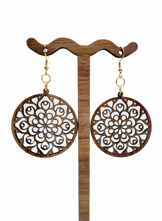 Round Wooden Mandala Earrings