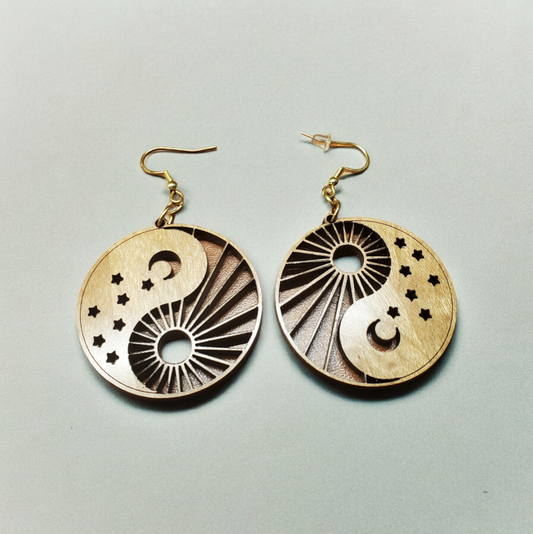 Yin and Yang Wooden Earrings