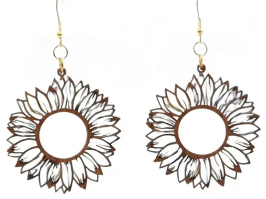 Lasered Wooden Sunflower Earrings for Women